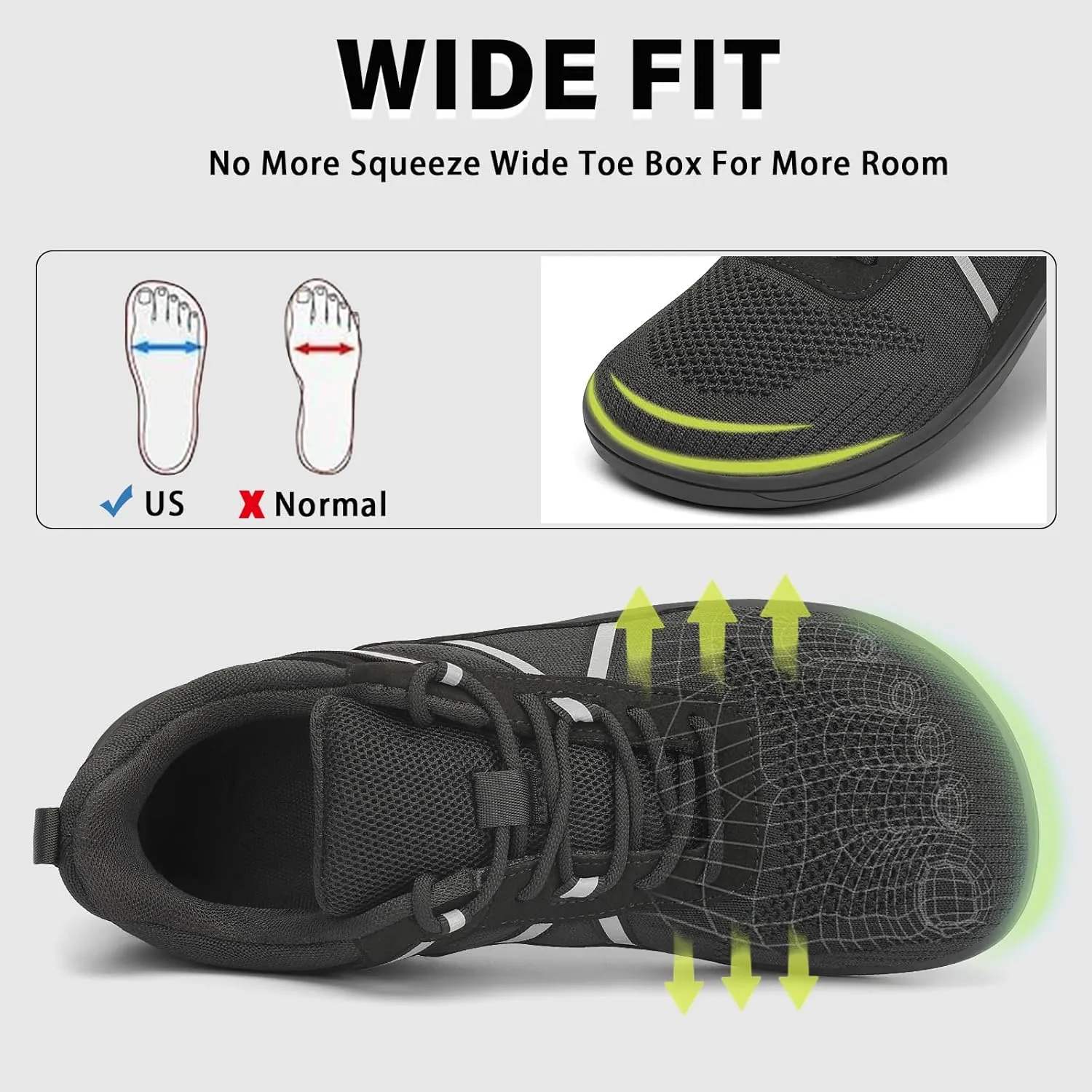 Men's Wide Toe Barefoot Shoes Minimalist Zero Drop Walking Shoes Non Slip Comfortable Outdoor Tennis Shoes Width Cross-Trainer Sneakers