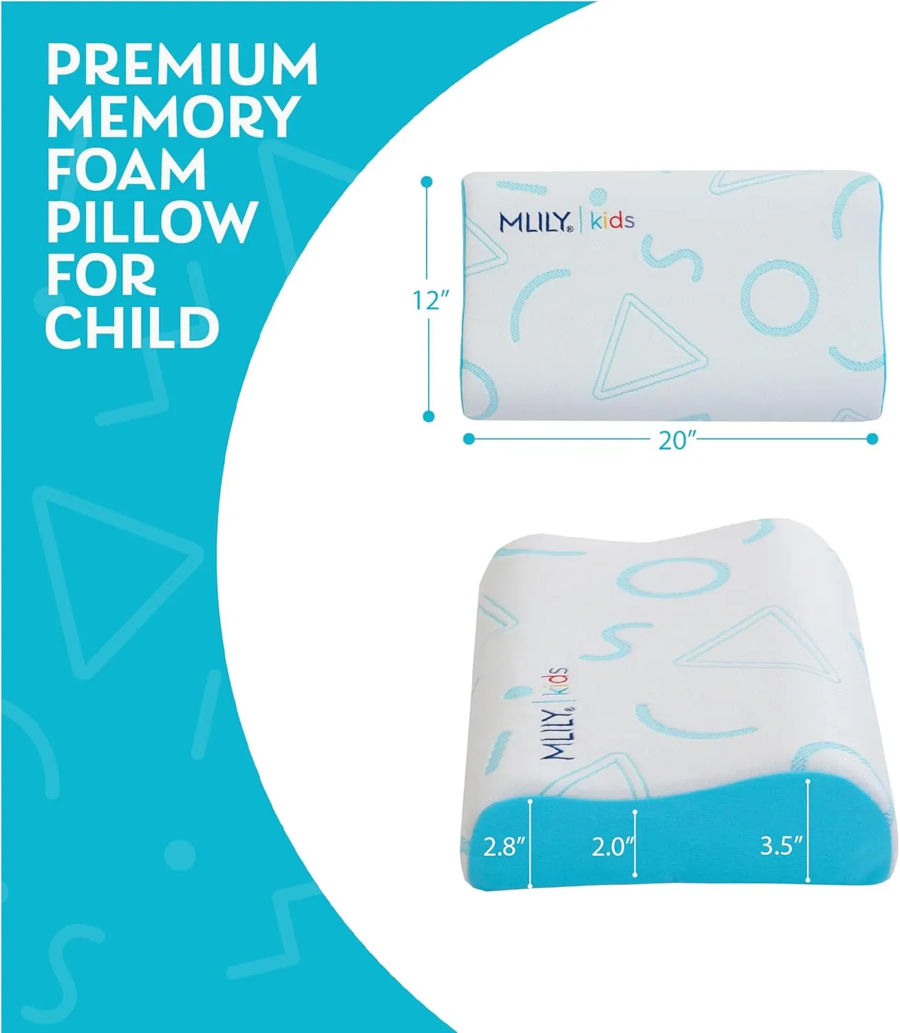 MLILY Kids Pillow for Sleeping, Adjustable Kids Memory Foam Pillow for Bed Set, Breathable and Cooling Pillows for Kids Boy Girl, CertiPUR-US Certified, 12x20 Inch, Blue-New