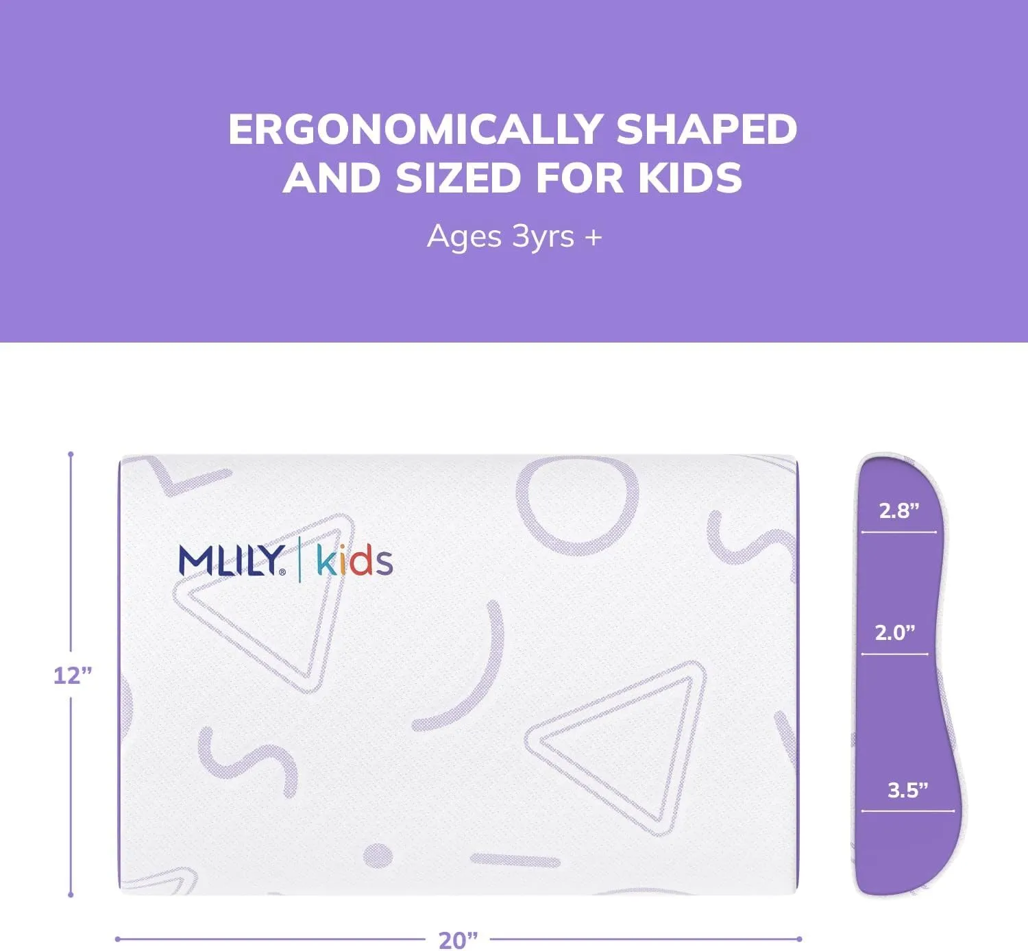 MLILY Kids Pillow for Sleeping, Adjustable Kids Memory Foam Pillow for Bed Set, Breathable and Soft Pillows for Kids Boy Girl, CertiPUR-US Certified, 12x20 Inch, Purple-New
