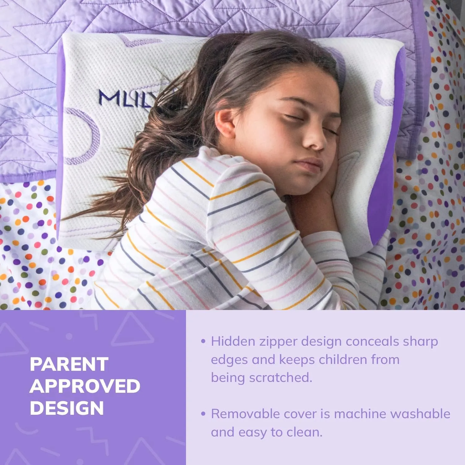 MLILY Kids Pillow for Sleeping, Adjustable Kids Memory Foam Pillow for Bed Set, Breathable and Soft Pillows for Kids Boy Girl, CertiPUR-US Certified, 12x20 Inch, Purple-New