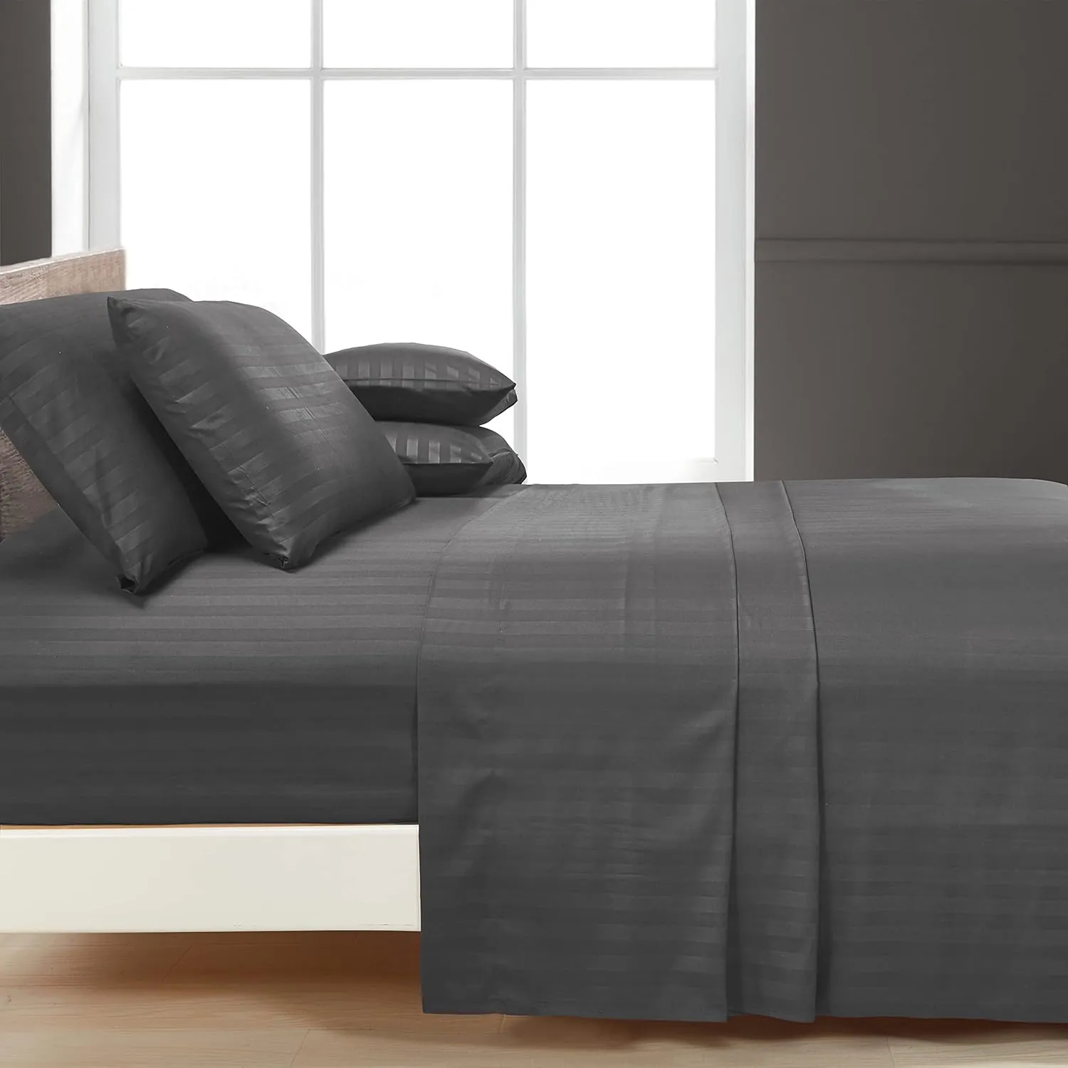 Mocassi Cali King Stripe Sheet Set - Luxury Hotel 1800 Premier Bedding Sheets & Pillowcases - Ultra Soft Breathable & Cooling Bed Sheets - Wrinkle Resistant - 6 Piece Set - California King, Gray
