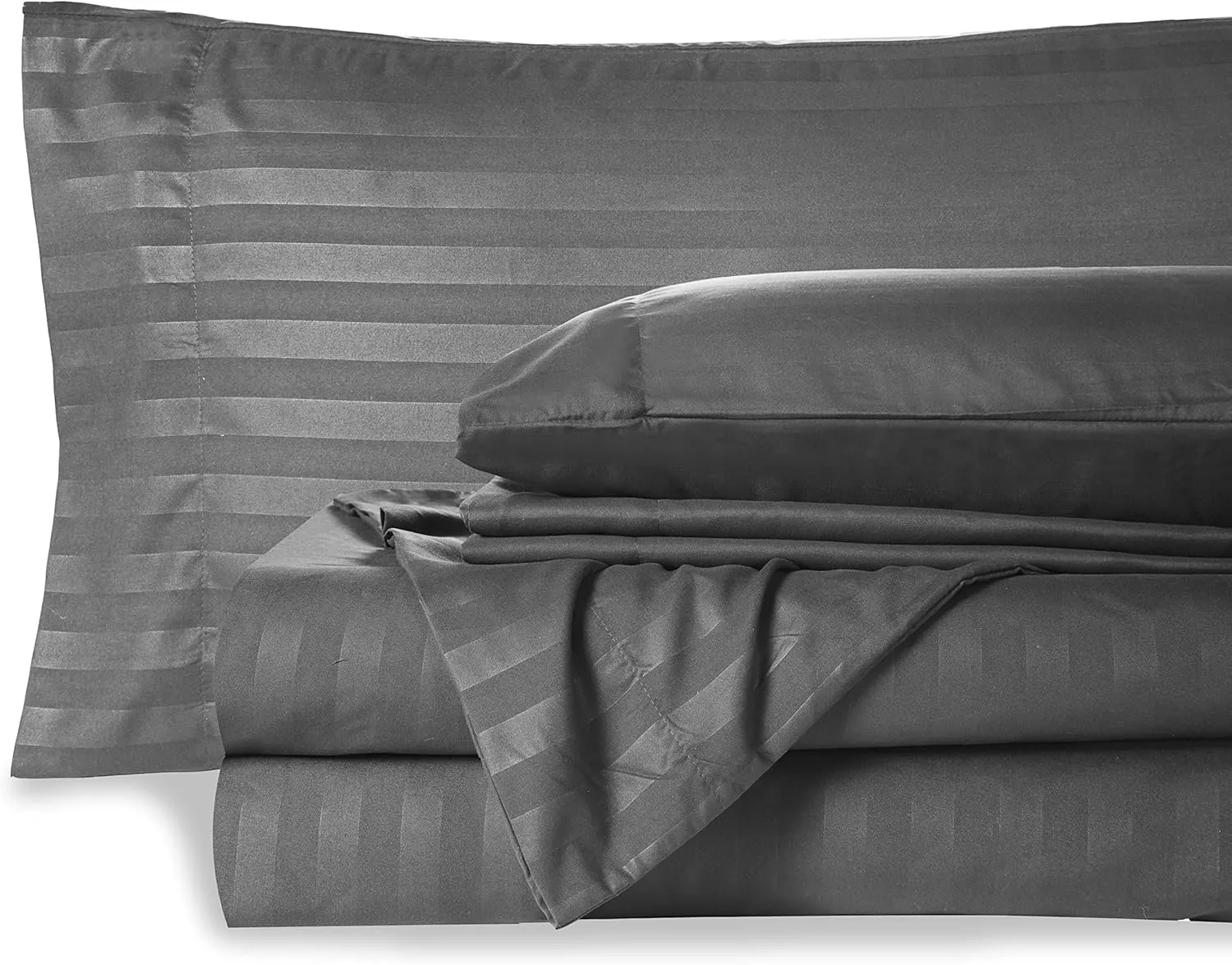 Mocassi Cali King Stripe Sheet Set - Luxury Hotel 1800 Premier Bedding Sheets & Pillowcases - Ultra Soft Breathable & Cooling Bed Sheets - Wrinkle Resistant - 6 Piece Set - California King, Gray