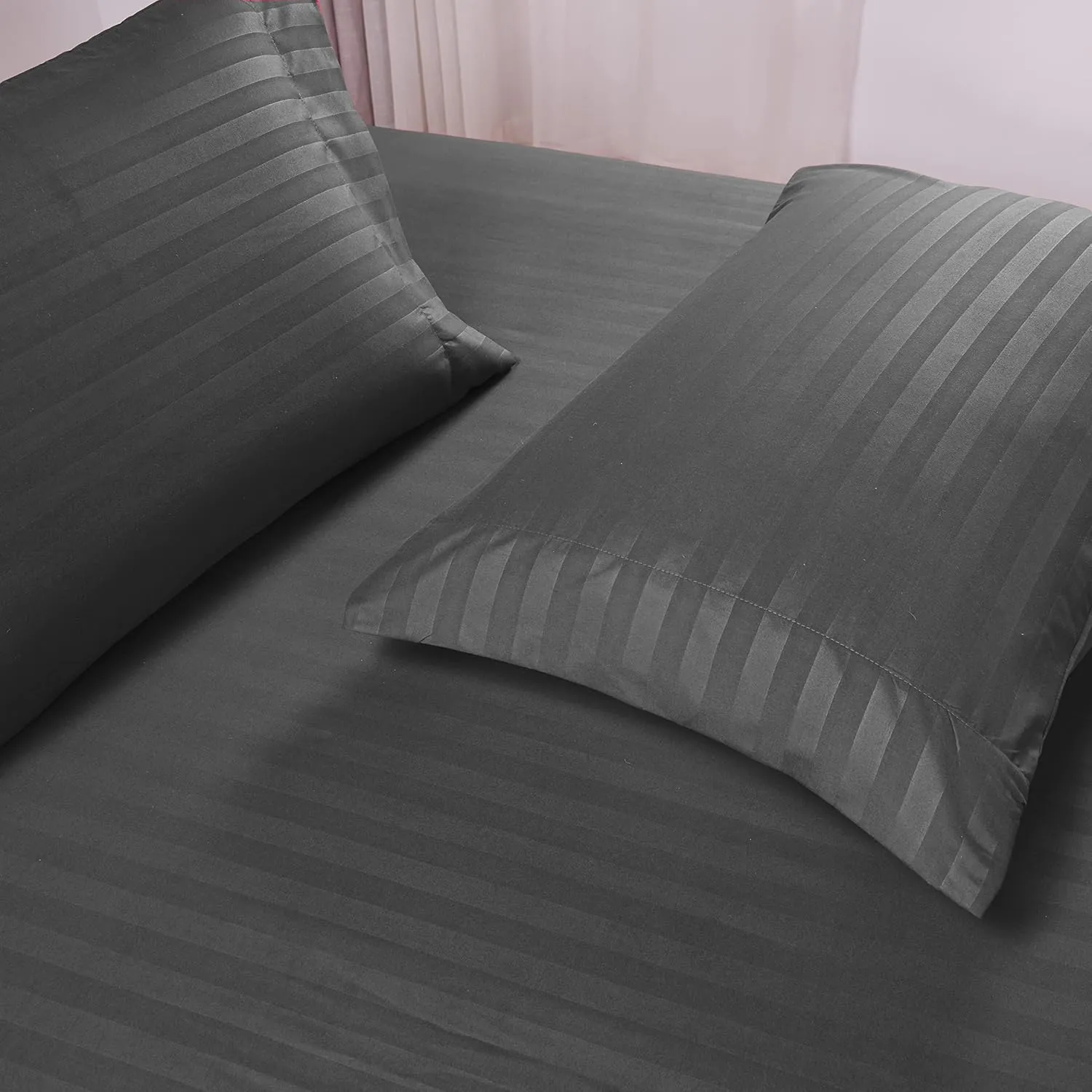 Mocassi Cali King Stripe Sheet Set - Luxury Hotel 1800 Premier Bedding Sheets & Pillowcases - Ultra Soft Breathable & Cooling Bed Sheets - Wrinkle Resistant - 6 Piece Set - California King, Gray