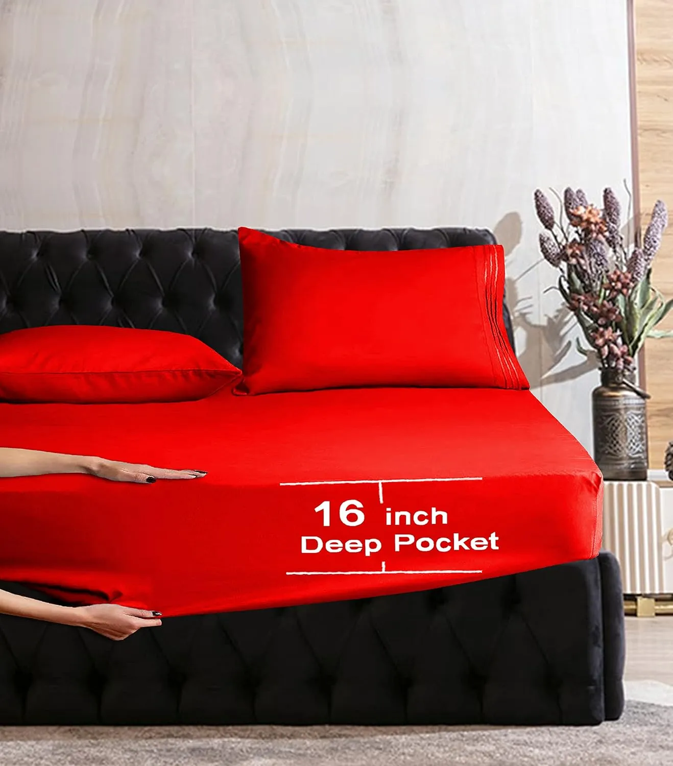 Mocassi Queen Sheet Set - Luxury Hotel 1800 Premier Bedding Sheets & Pillowcases - Ultra Soft Breathable & Cooling Bed Sheets - Deep Pocket - Wrinkle Resistant - 6 Piece Set - Queen, Red