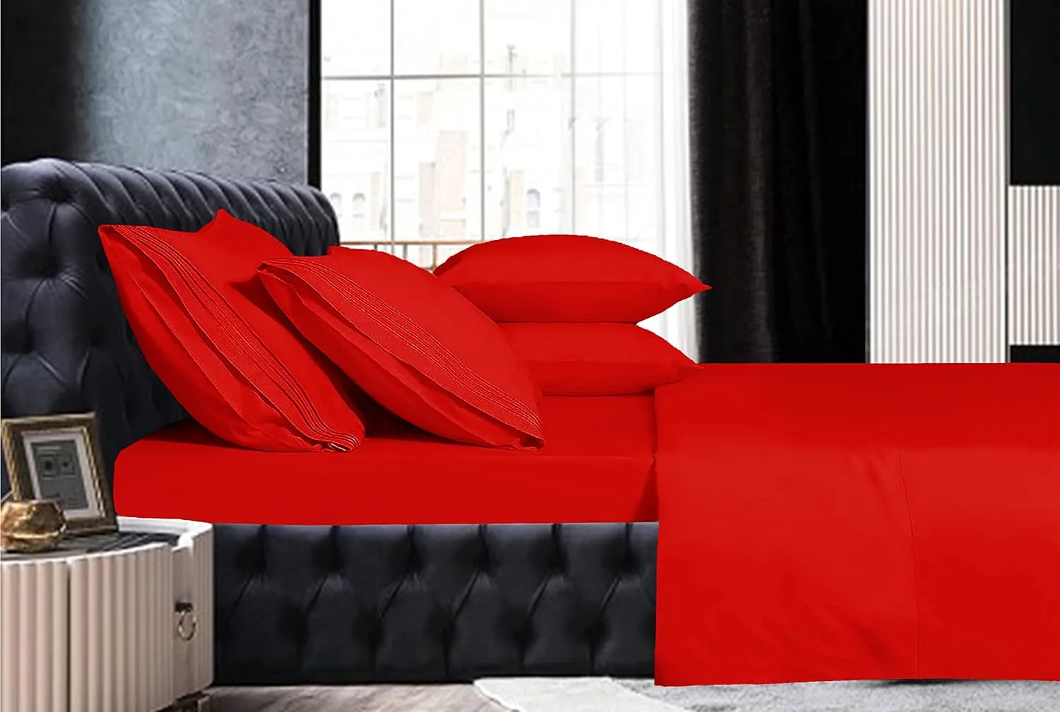 Mocassi Queen Sheet Set - Luxury Hotel 1800 Premier Bedding Sheets & Pillowcases - Ultra Soft Breathable & Cooling Bed Sheets - Deep Pocket - Wrinkle Resistant - 6 Piece Set - Queen, Red