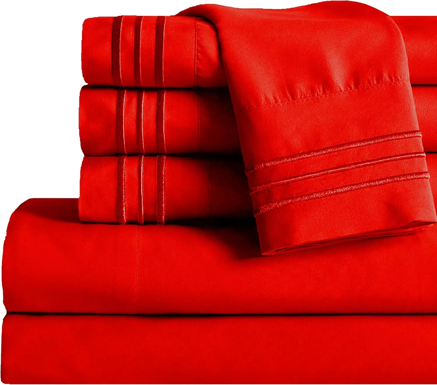 Mocassi Queen Sheet Set - Luxury Hotel 1800 Premier Bedding Sheets & Pillowcases - Ultra Soft Breathable & Cooling Bed Sheets - Deep Pocket - Wrinkle Resistant - 6 Piece Set - Queen, Red