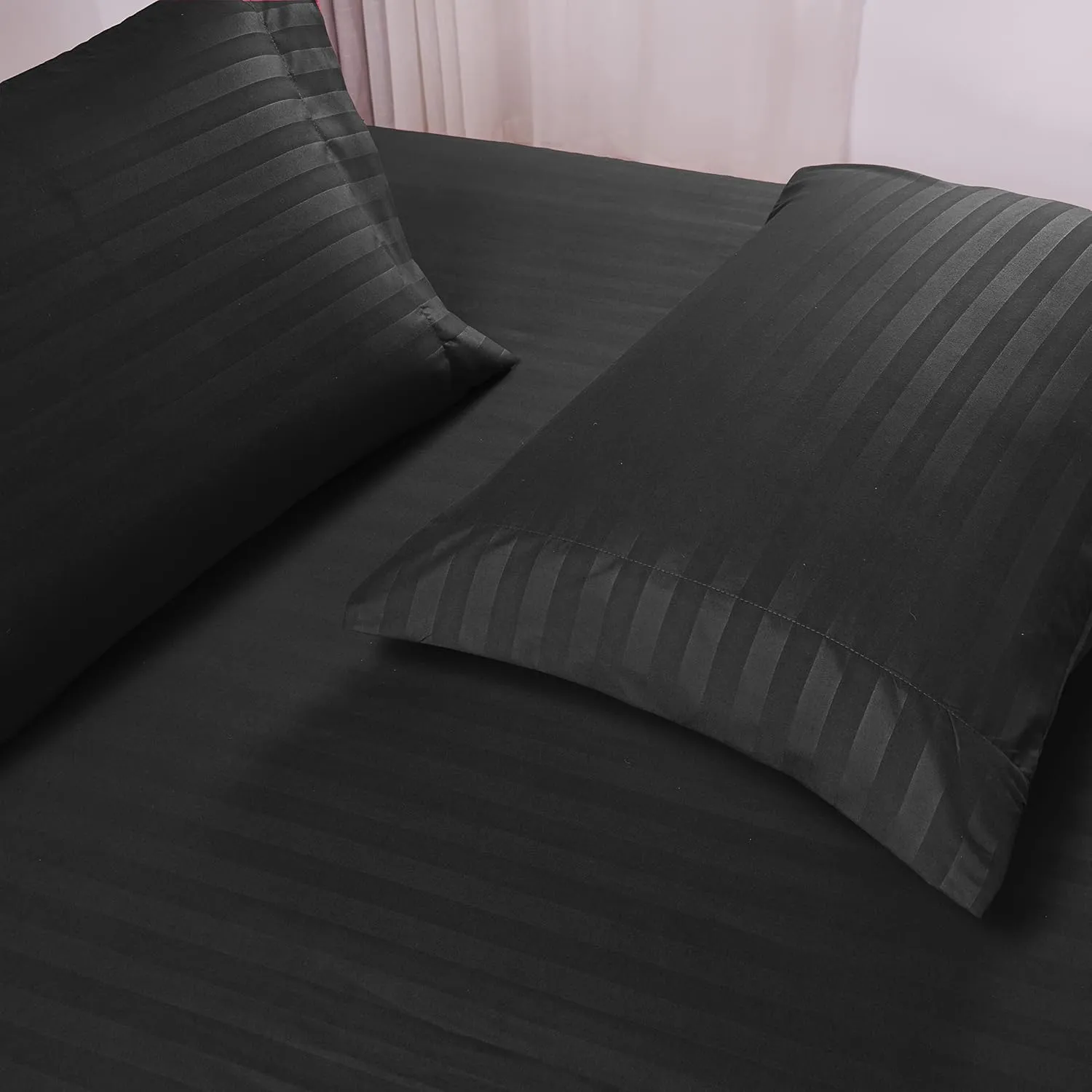 Mocassi Queen Stripe Sheet Set - Luxury Hotel 1800 Premier Bedding Sheets & Pillowcases - Ultra Soft Breathable & Cooling Bed Sheets - Wrinkle Resistant - 6 Piece Set - Queen, Black