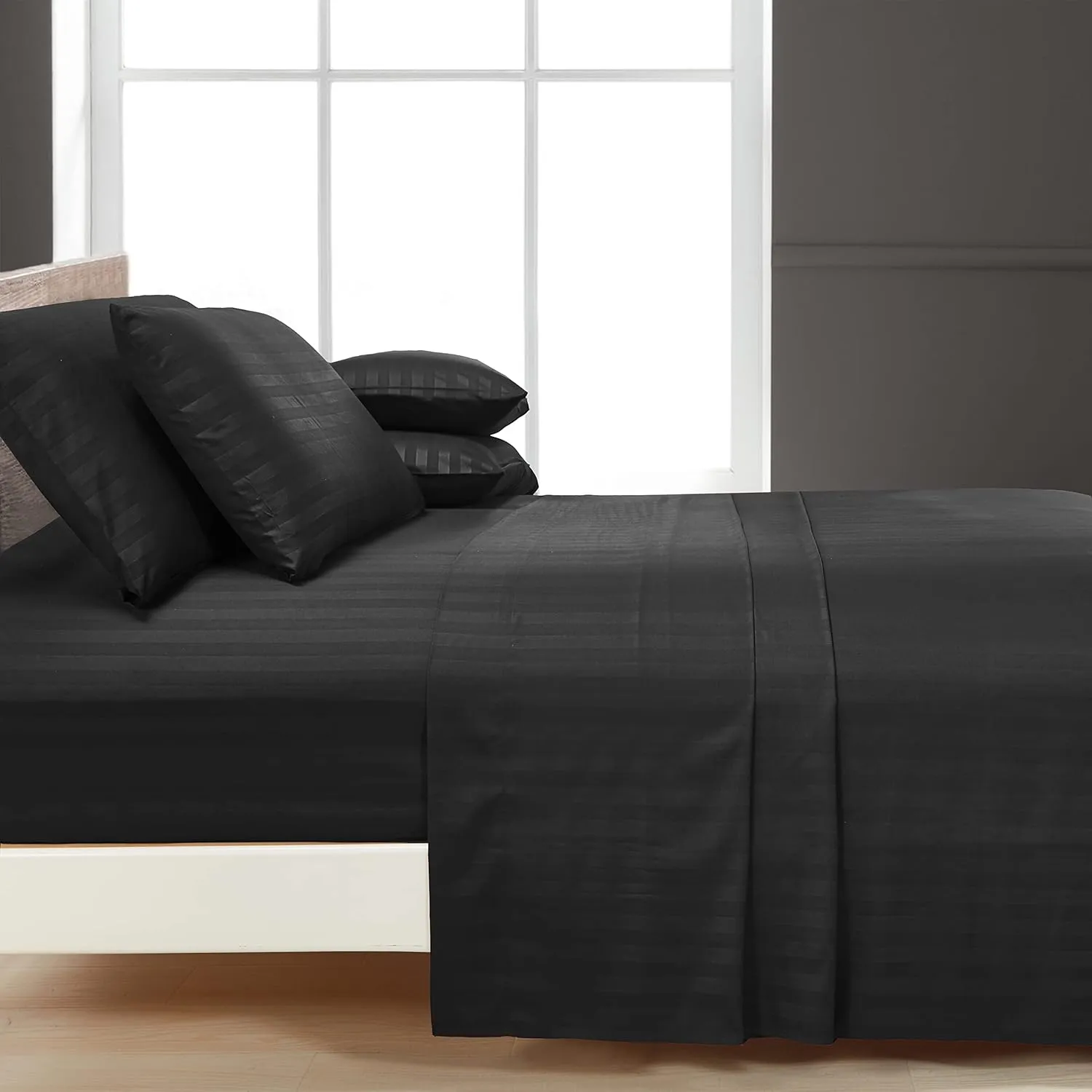 Mocassi Queen Stripe Sheet Set - Luxury Hotel 1800 Premier Bedding Sheets & Pillowcases - Ultra Soft Breathable & Cooling Bed Sheets - Wrinkle Resistant - 6 Piece Set - Queen, Black
