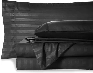 Mocassi Queen Stripe Sheet Set - Luxury Hotel 1800 Premier Bedding Sheets & Pillowcases - Ultra Soft Breathable & Cooling Bed Sheets - Wrinkle Resistant - 6 Piece Set - Queen, Black