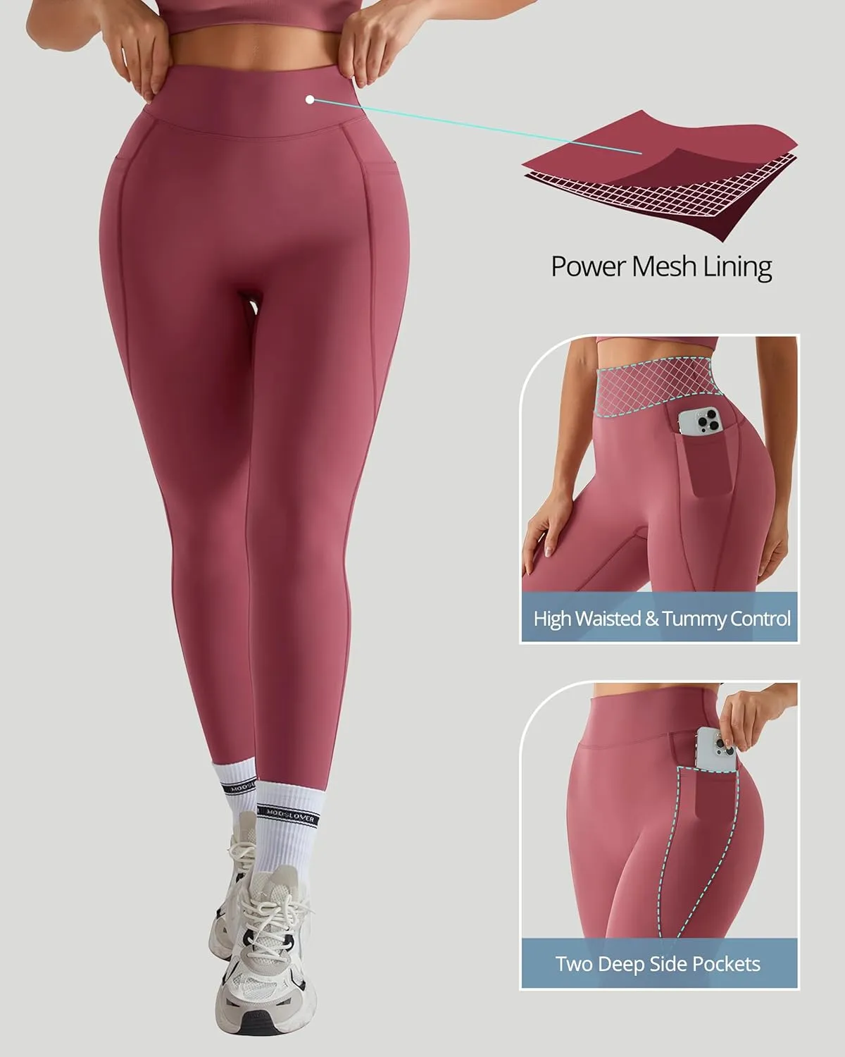 MOOSLOVER Women Workout Leggings with Pockets Compression Runnings Yoga Pants High Waisted Tummy Control Athletic Leggings