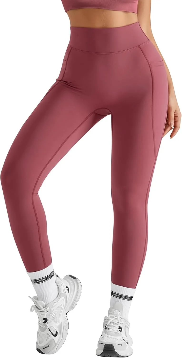 MOOSLOVER Women Workout Leggings with Pockets Compression Runnings Yoga Pants High Waisted Tummy Control Athletic Leggings