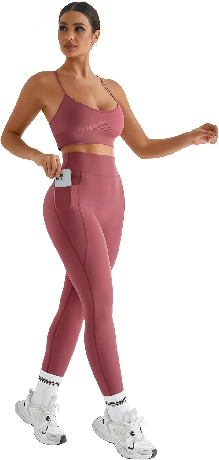 MOOSLOVER Women Workout Leggings with Pockets Compression Runnings Yoga Pants High Waisted Tummy Control Athletic Leggings
