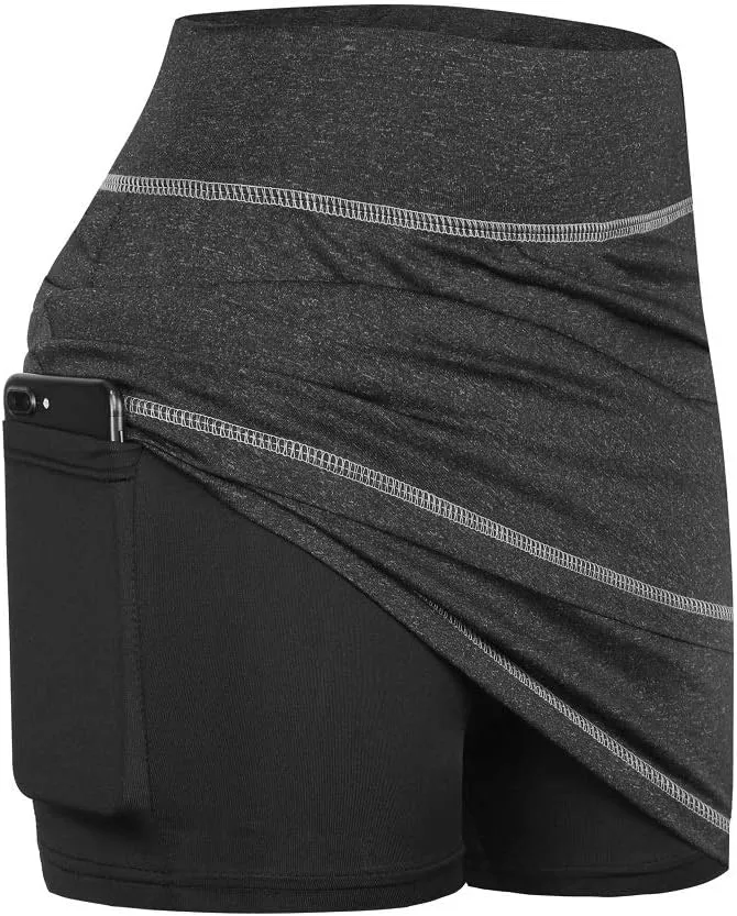 MOQIVGI Women Ruched Workout Skirts Inner Shorts Athletic Sports Golf Run Skorts with Pockets