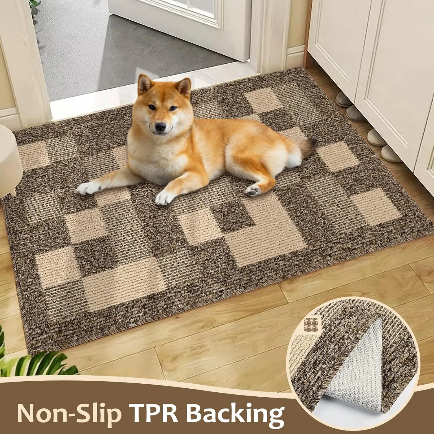 Mud Mats for Dogs Dirt Trapper Dog Mat for Muddy Paws Non-Slip Mud Mats for Indoor Washable Microfiber Dog Rugs for Entryway Clean Dogs Feet Inside Door Mat for Home Entrance 32"x20" Brown