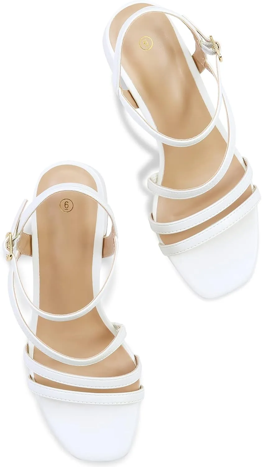 mysoft Women's Strappy Low Chunky Block Heel Sandals Open Toe Dress Shoes