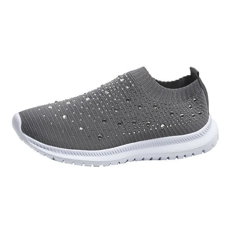Nanccy Women's Crystal Breathable Orthopedic Slip-On Walking Shoes