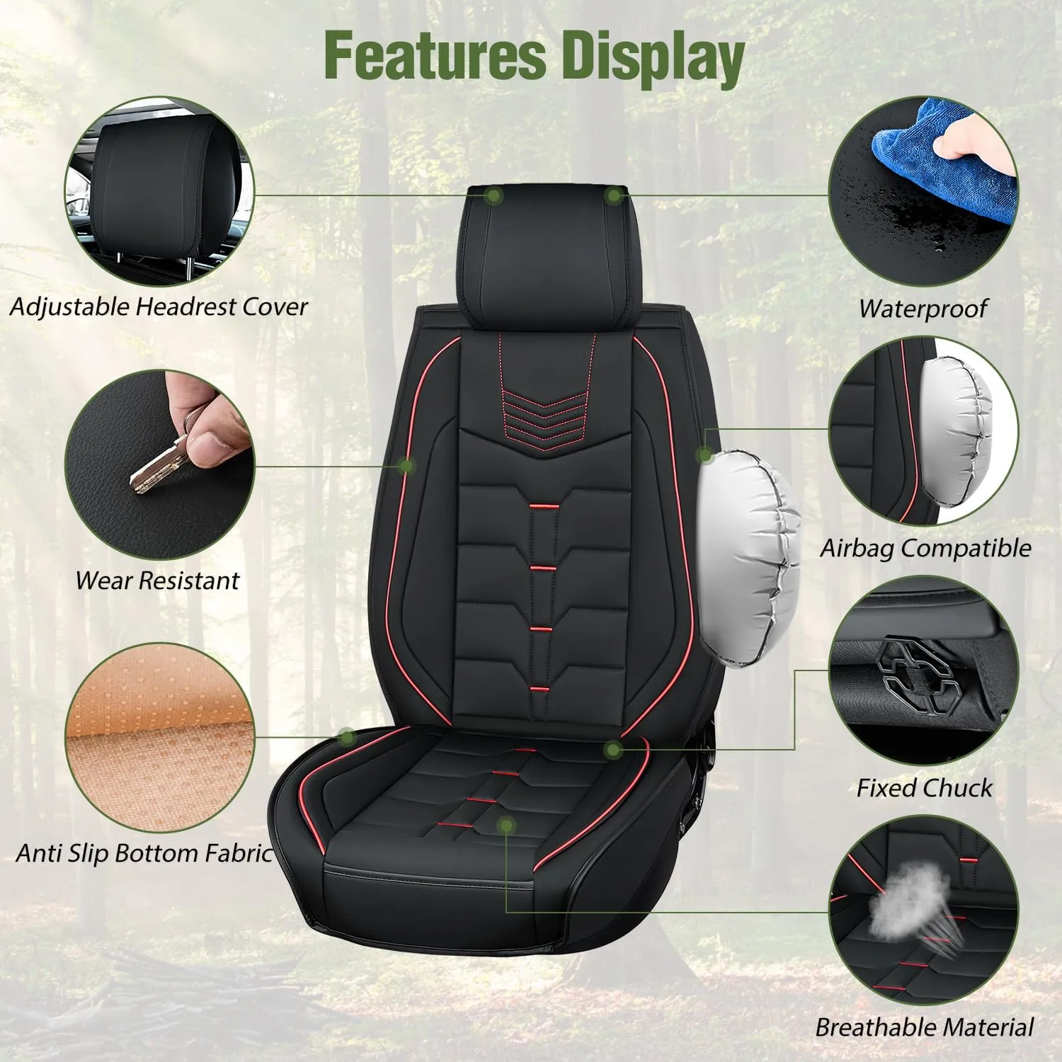 Nilight Car Seat Covers Compatible with 2005-2024 Tacoma Waterproof Wear-Resistant Leather Anti Slip Cushion Set (2 PCS Front Seats Cover)
