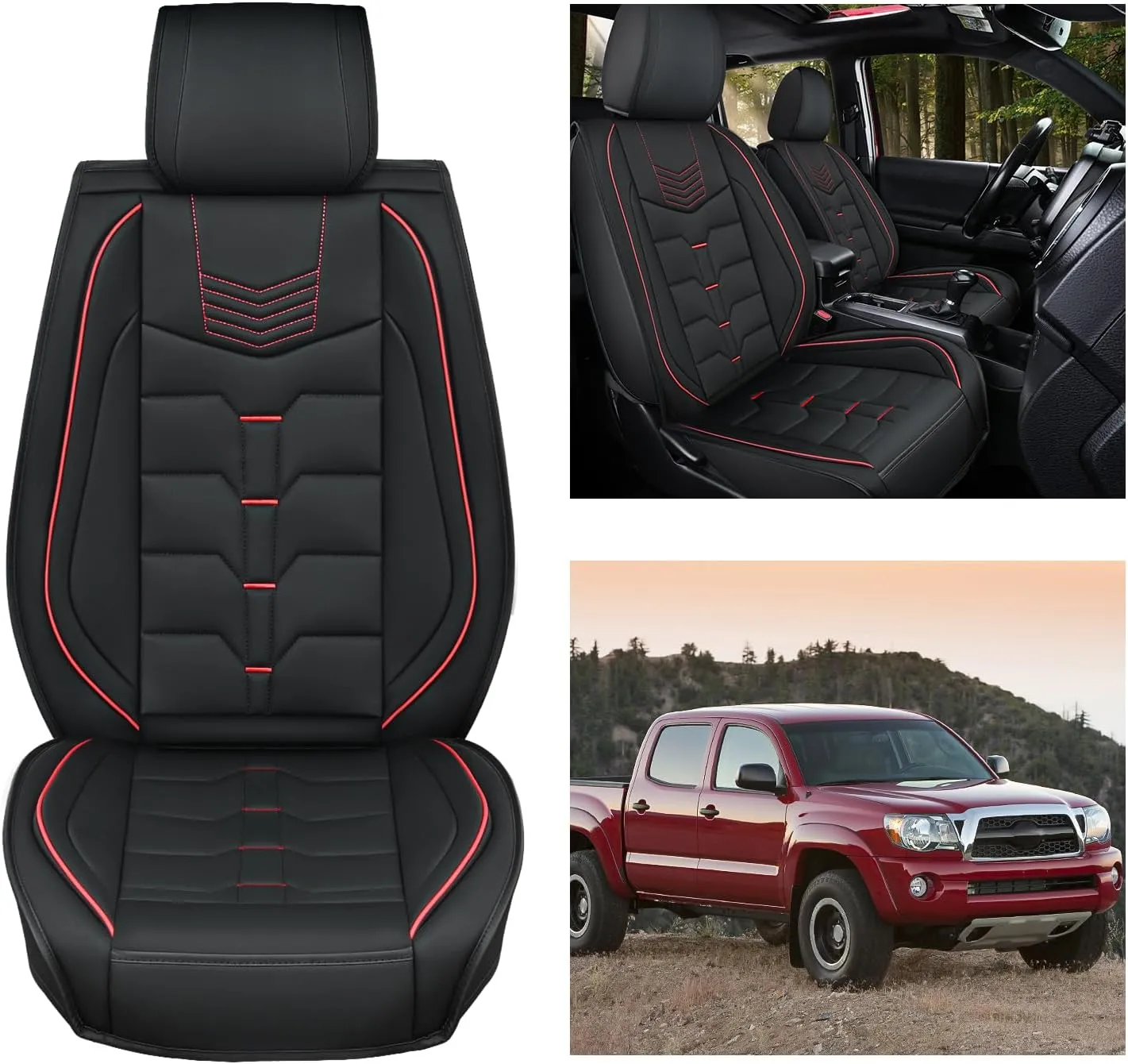 Nilight Car Seat Covers Compatible with 2005-2024 Tacoma Waterproof Wear-Resistant Leather Anti Slip Cushion Set (2 PCS Front Seats Cover)