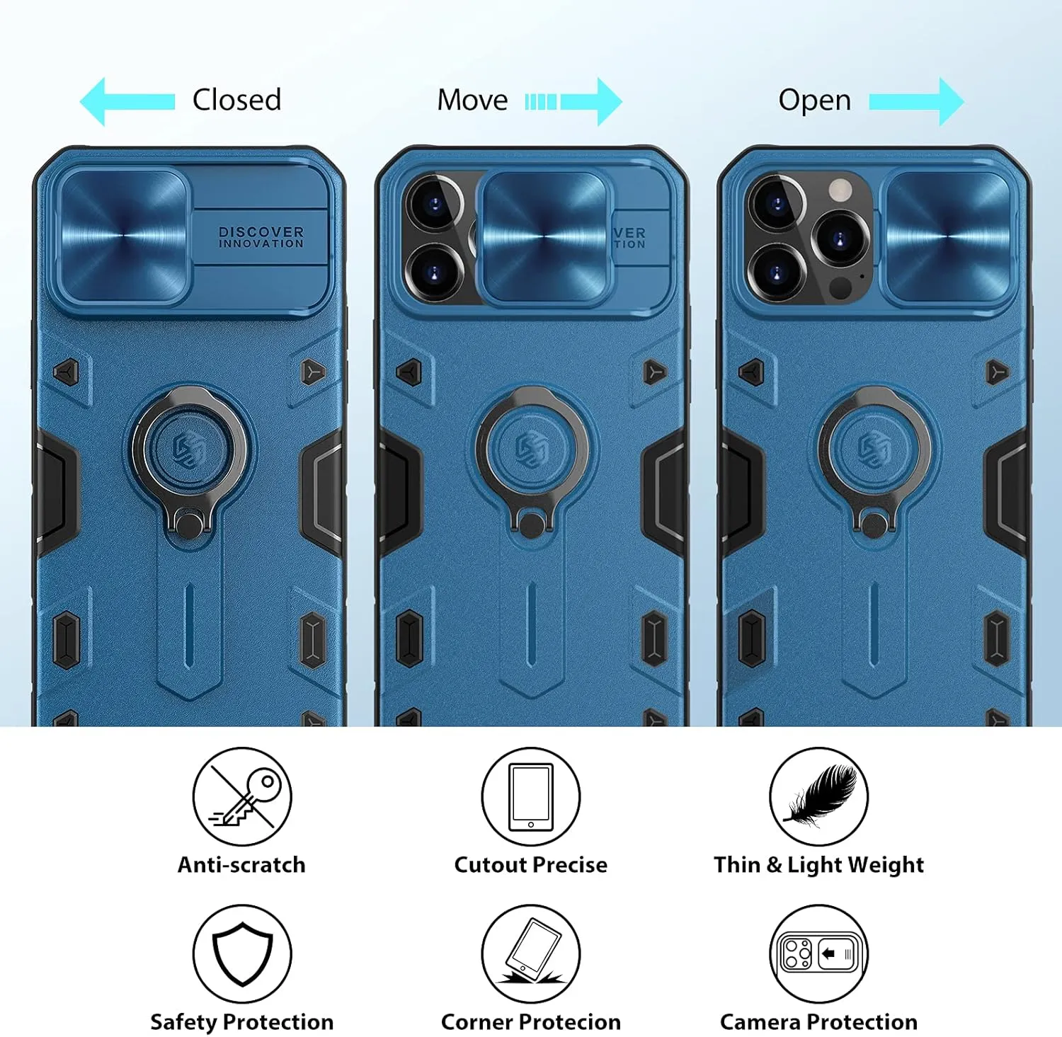 Nillkin Case for iPhone 13 Pro Max 2021 Case Blue CamShield Armor Case for iPhone 13 Pro Max with Kickstand - Slide Camera Protection Cover - Military Grade 6.7'' (2021) (Blue)