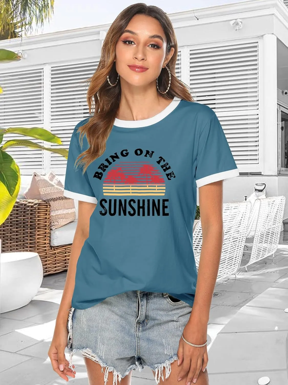 Nlife Bring On The Sunshine Graphic Long Sleeves Tees Blouses for Women Tops Sweaters for Women