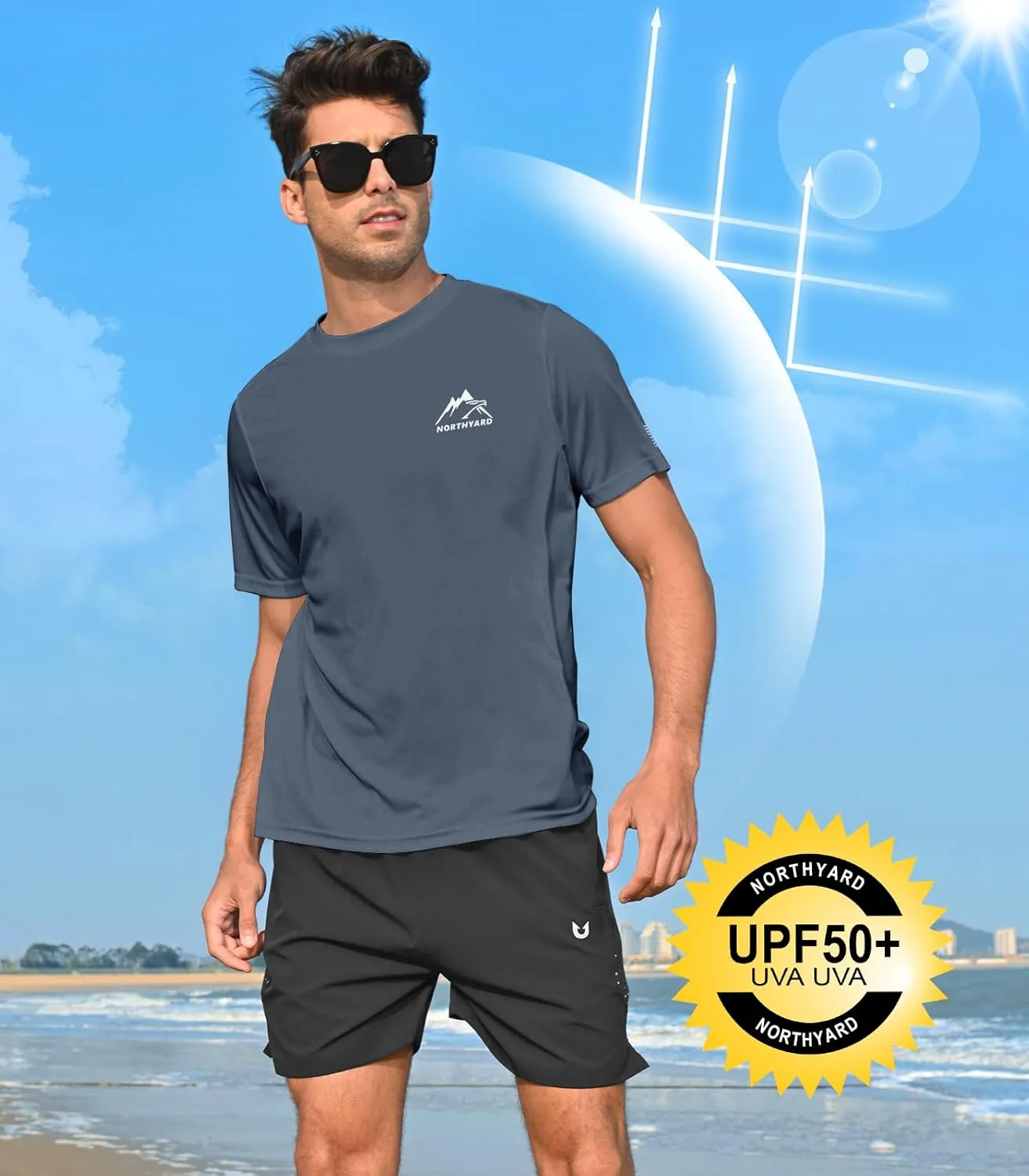 NORTHYARD Men's UPF 50  Sun Protection Shirts Swim SPF UV Quick Dry Short Sleeve T-Shirts for Athletic Fishing Rash Guard