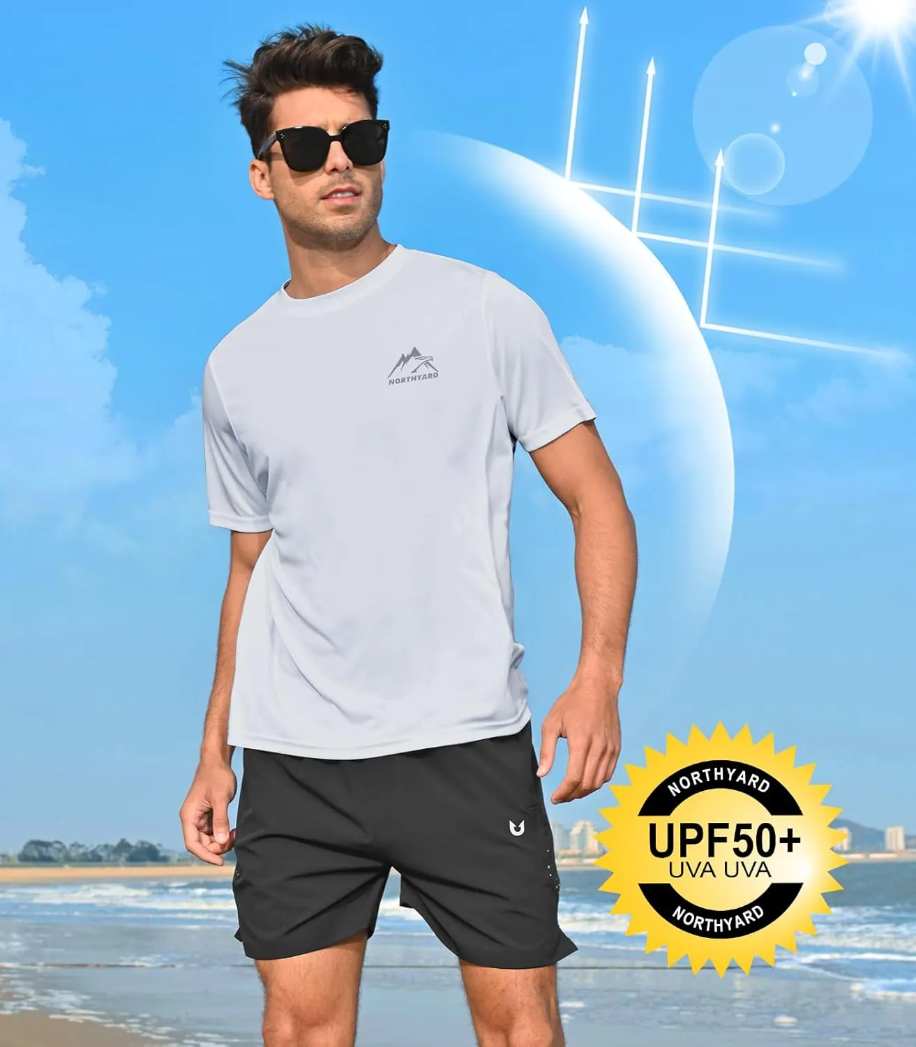 NORTHYARD Men's UPF 50  Sun Protection Shirts Swim SPF UV Quick Dry Short Sleeve T-Shirts for Athletic Fishing Rash Guard