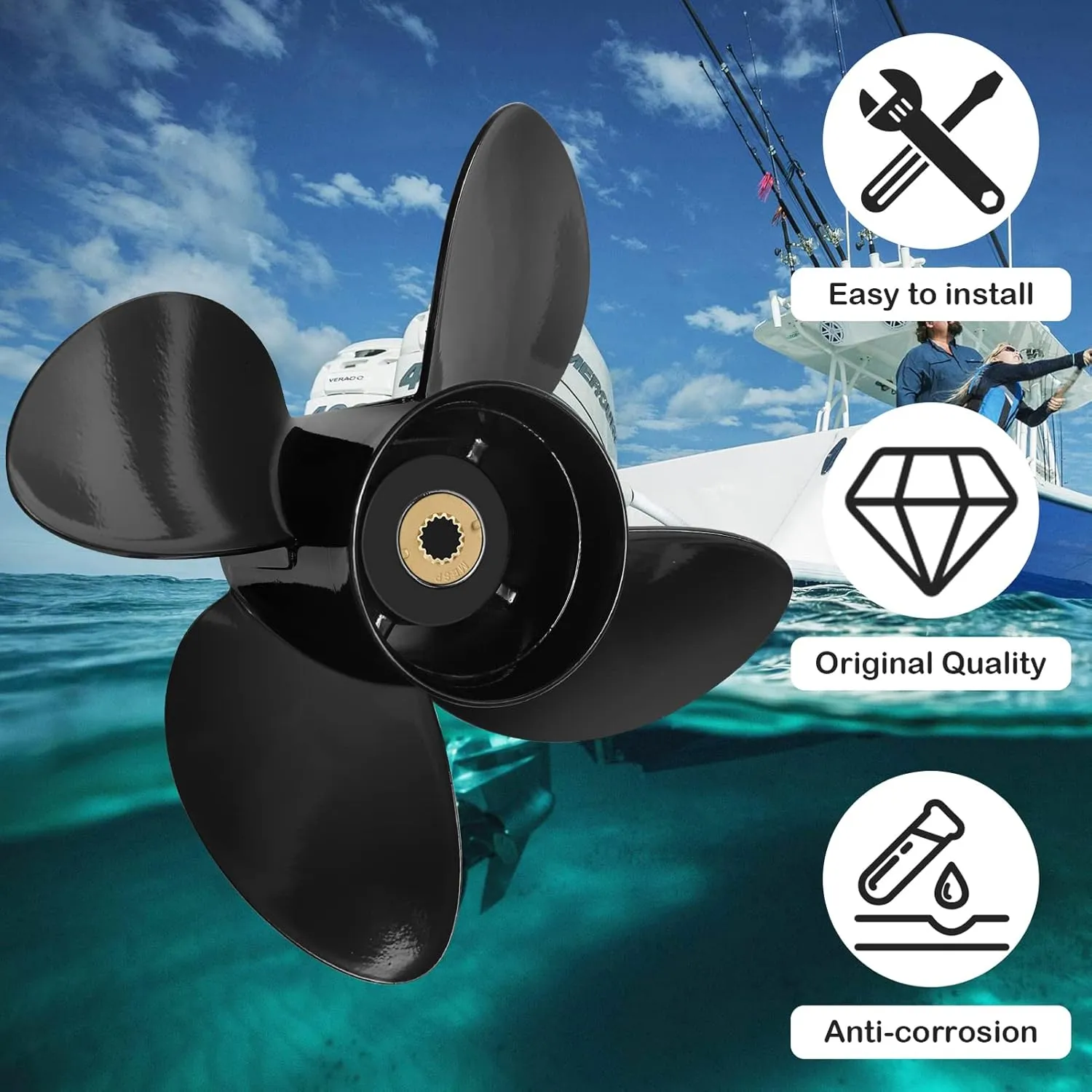 NOVINO Boat Propeller for Mercruiser Alpha One/Bravo One & Mercury Outboard Engines 135-300HP 2&4-Stroke, Aluminum Boat Propeller 15 Spline Tooth, Right Hand Rotation