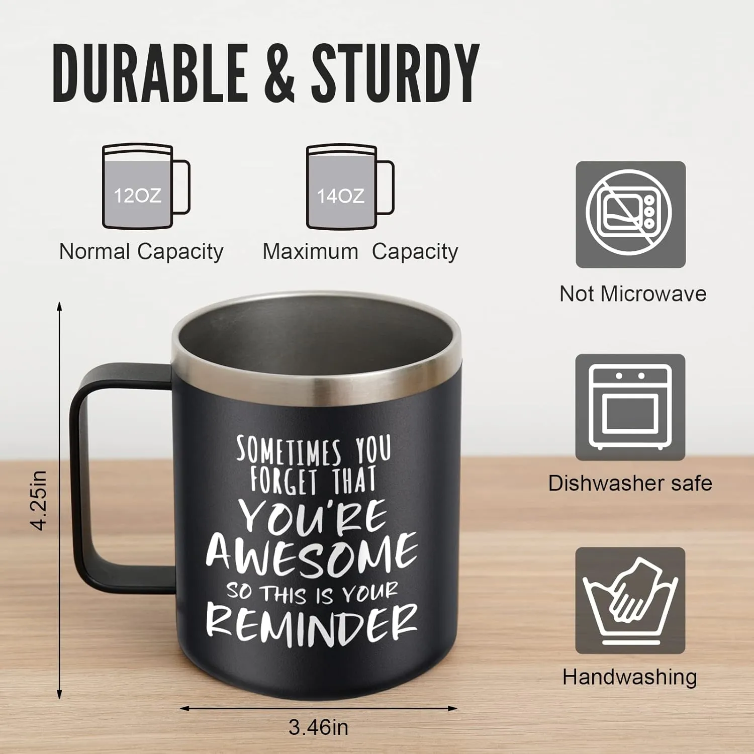 NOWWISH Inspirational Gifts for Men Women, Sometimes You Forget You're Awesome Coffee Mug, Thank You Gifts, Funny Birthday Gifts for Husband Dad, Coworker, Friends on Fathers Day, Black