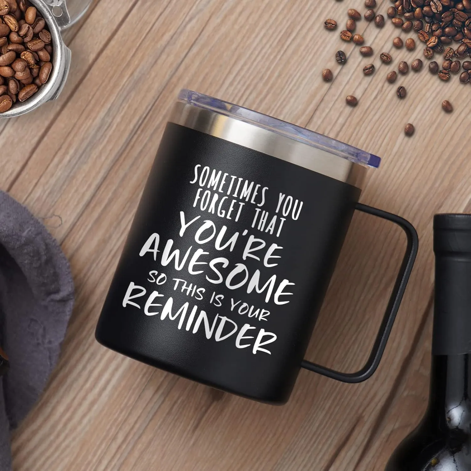 NOWWISH Inspirational Gifts for Men Women, Sometimes You Forget You're Awesome Coffee Mug, Thank You Gifts, Funny Birthday Gifts for Husband Dad, Coworker, Friends on Fathers Day, Black