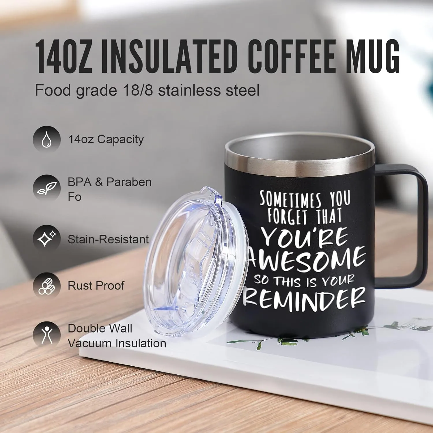 NOWWISH Inspirational Gifts for Men Women, Sometimes You Forget You're Awesome Coffee Mug, Thank You Gifts, Funny Birthday Gifts for Husband Dad, Coworker, Friends on Fathers Day, Black