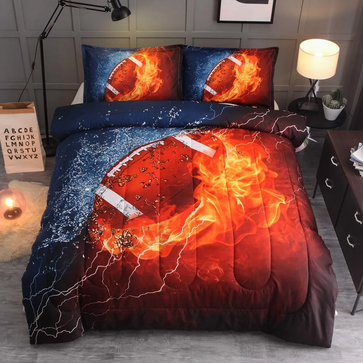 NTBED American Football Comforter Set for Boys Teens,3D Sports Bedding Full Size 6pcs,Rugby Printed Quilt Sets with 2 Matching Pillow Shams
