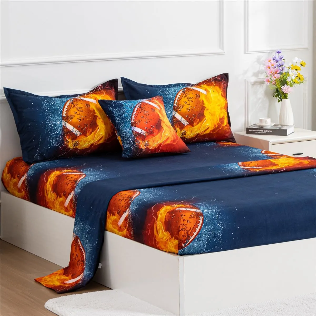 NTBED American Football Comforter Set for Boys Teens,3D Sports Bedding Full Size 6pcs,Rugby Printed Quilt Sets with 2 Matching Pillow Shams