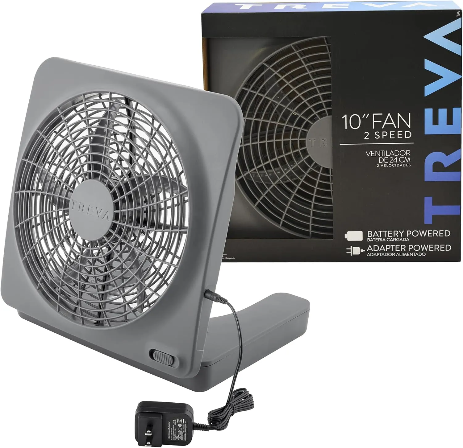 O2COOL Treva 10-Inch Portable Desktop Air Circulation Battery Fan, 2 Speed, Compact Folding & Tilt Design, with AC Adapter (Graphite)
