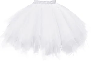 OBBUE Women's Short Vintage Petticoat Skirt Ballet Bubble Tutu Multi-Colored