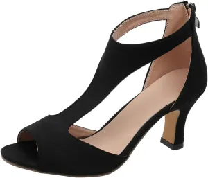 oiangi Womens Shoes Summer Heeled Sandals Fashion Casual Back Zipper Fish Mouth Open Toe High Heel Shoes Solid Comfy Side Cutout Outdoor Ladies Shoes