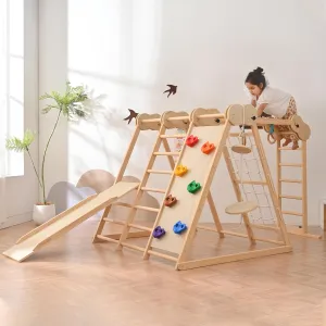 OLLIKIVI Indoor Playground Jungle Gym, Toddler Climbing Toys for Kids 1-6 Years, Indoor Toddler Gym Play Set with Slid, Climbing Wall, Ladder, Net, Bars, Swing, Ring
