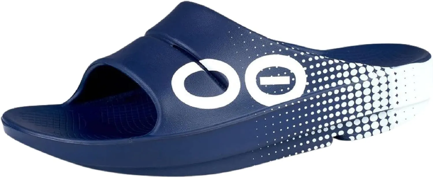OOFOS OOahh Sport Recovery Slide, Navy Matrix - Women’s Size 5, Men’s Size 3