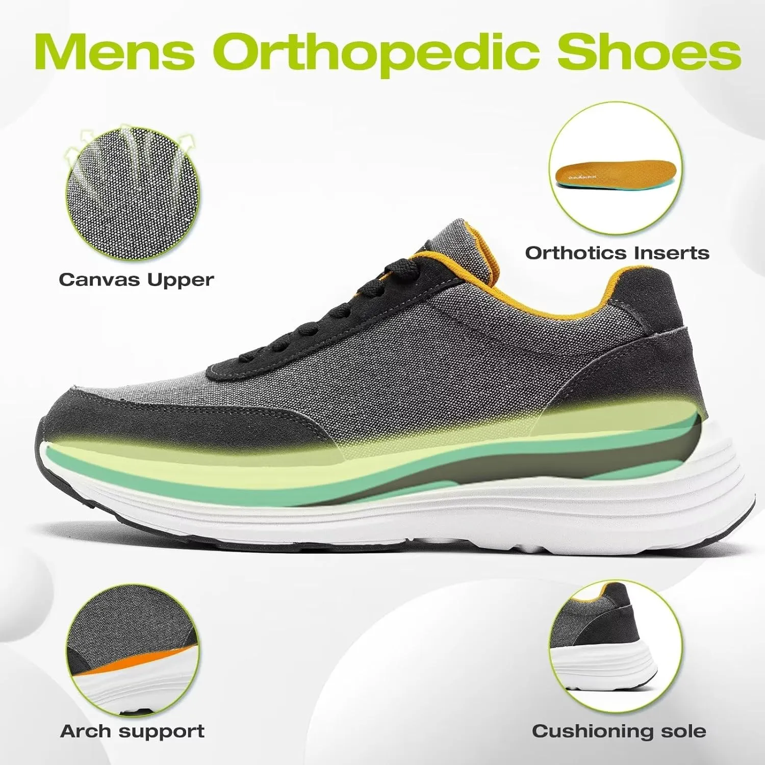 OrthoComfoot Men's Orthopedic Fashion Sneakers: Comfortable Casual Arch Support Walking Shoes for Plantar Fasciitis and Flat Feet, Orthotic Tennis Work Shoes for Foot and Heel Pain