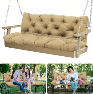 Outdoor Porch Swing Cushions Waterproof 3 Seater Extra 5" Thick Replacement Cushions with Backrest, Ties, Non-Slip Patio Furniture Cushions for Garden, Backyard(Khaki 60×40×5inch)