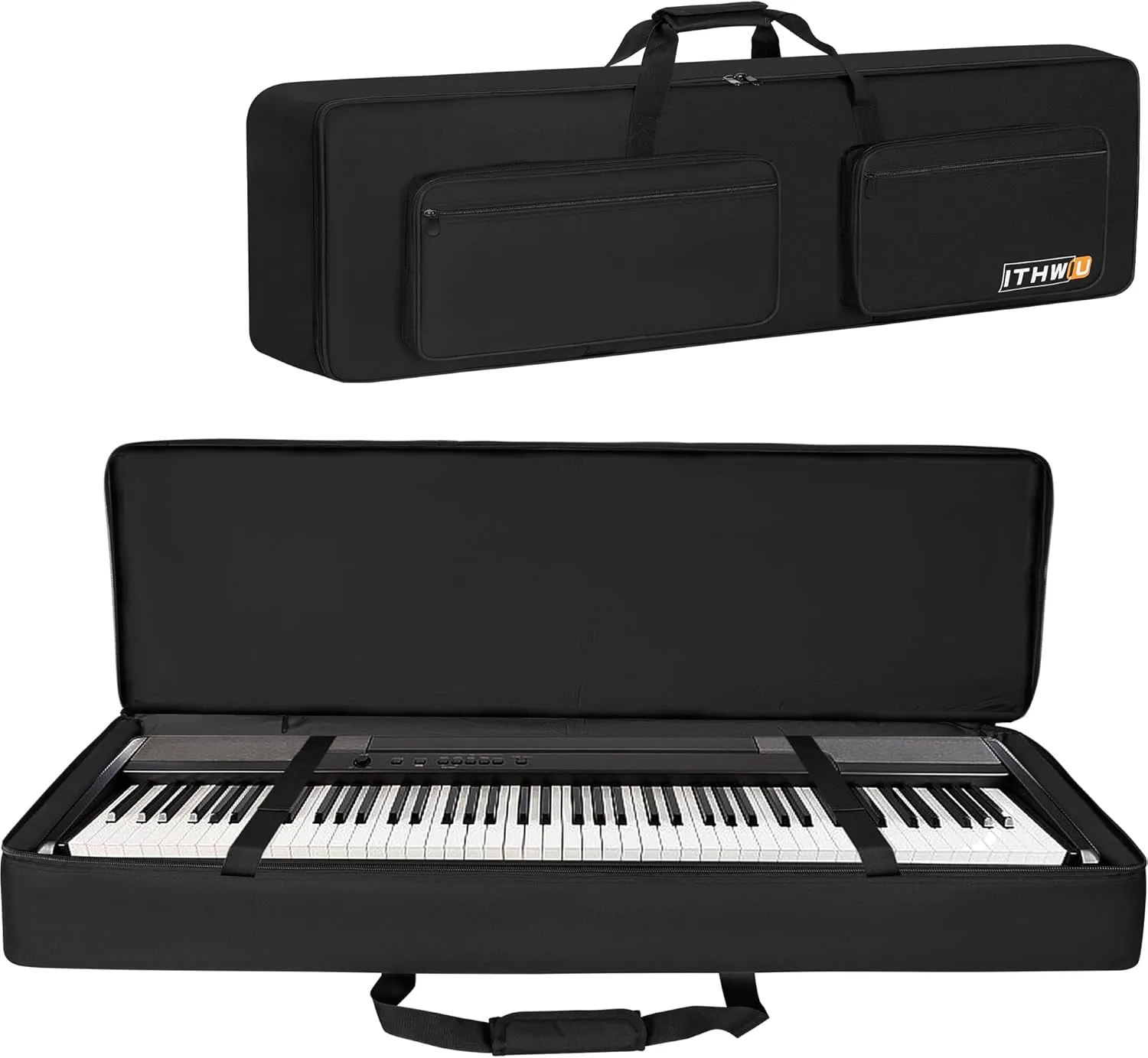 Padded 8mm Shockproof 88 Keys Keyboard Case Electric Piano Padded Keyboard Gig Bag (Interior: 54"x13.2"x6.7") with Adjustable Straps and 4-Pocket for Keyboard Accessaries, Black