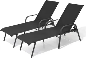 Pellebant Patio Chaise Lounge Chair, Adjustable Chair with 5 Positions and Flat Position, Folding Outdoor Recliners All Weather for Beach, Pool and Yard, 2 Pcs, Black