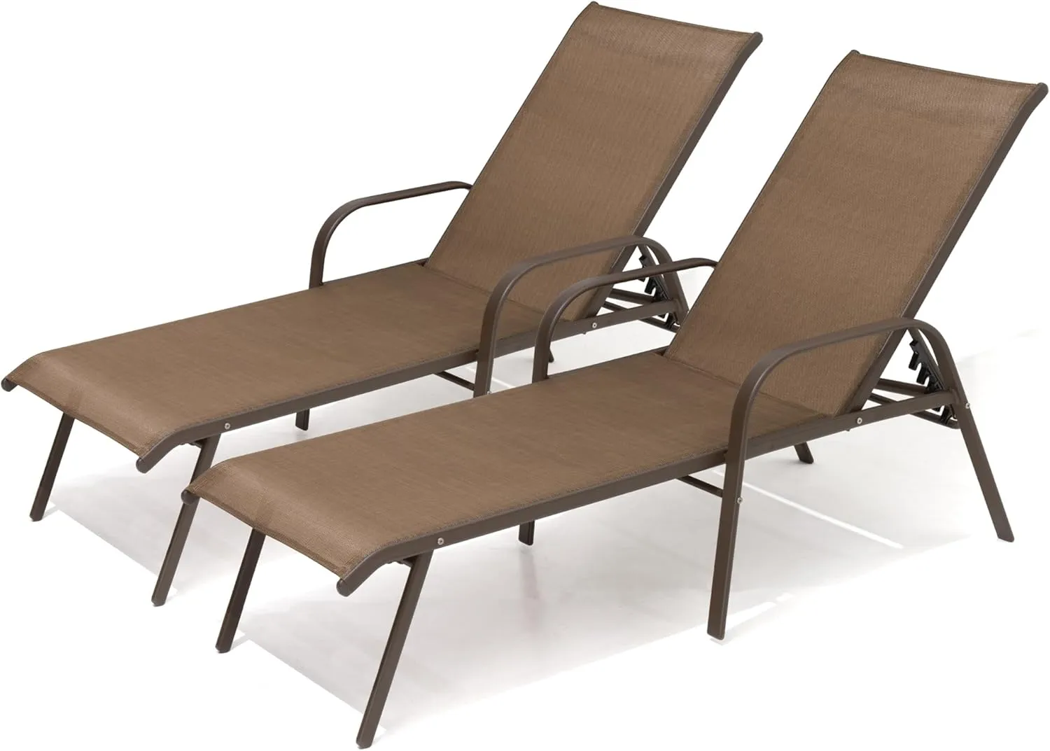 Pellebant Patio Chaise Lounge Chair, Adjustable Chair with 5 Positions and Flat Position, Folding Outdoor Recliners All Weather for Beach, Pool and Yard, 2 Pcs, Brown-N