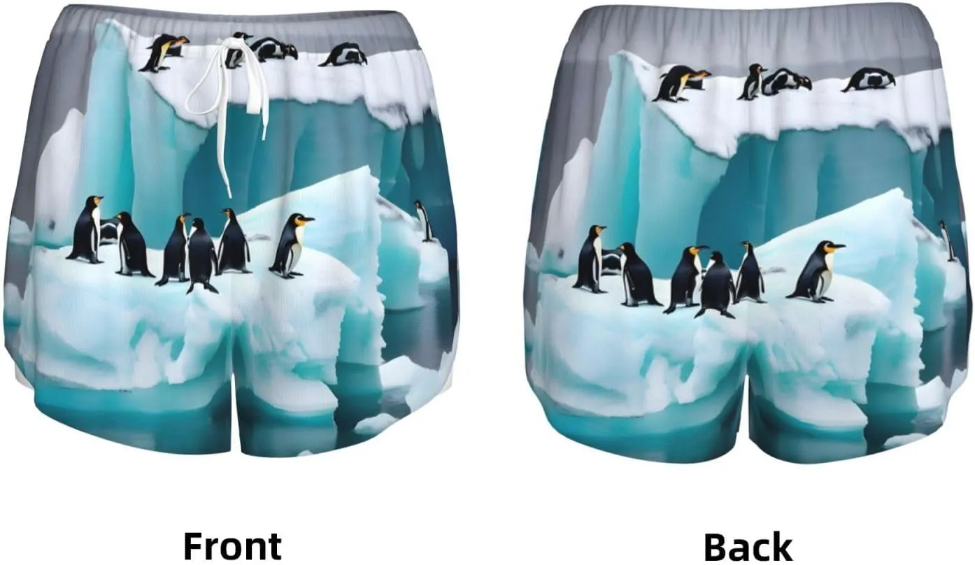 Penguins On The Iceberg Women'S Shorts Hiking Athletic Shorts Yoga Active Workout Running Shorts Comfy Casual