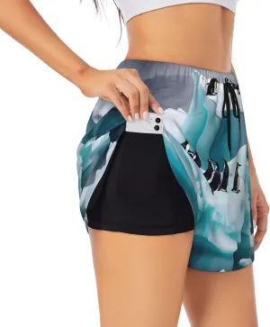 Penguins On The Iceberg Women'S Shorts Hiking Athletic Shorts Yoga Active Workout Running Shorts Comfy Casual