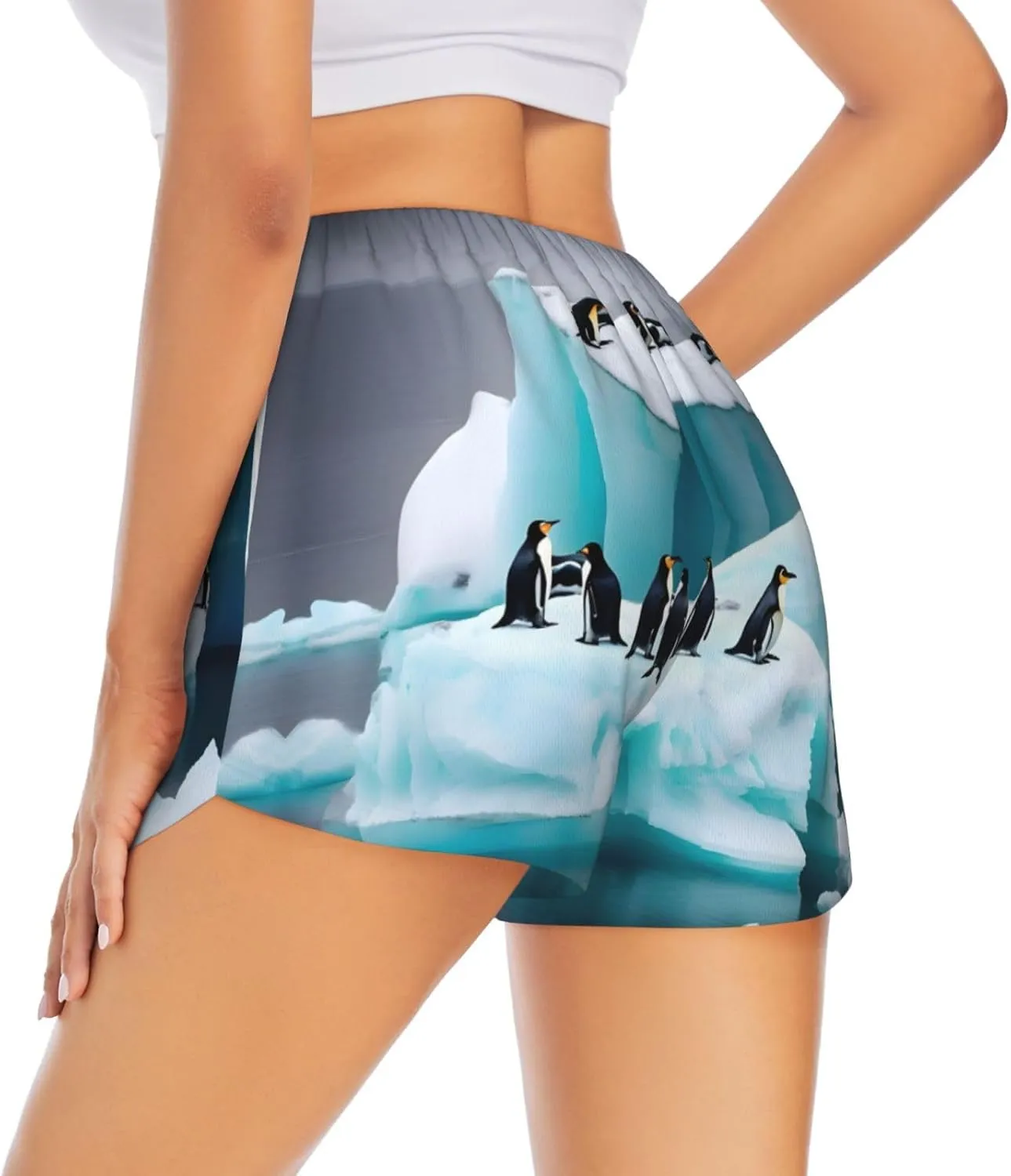 Penguins On The Iceberg Women'S Shorts Hiking Athletic Shorts Yoga Active Workout Running Shorts Comfy Casual