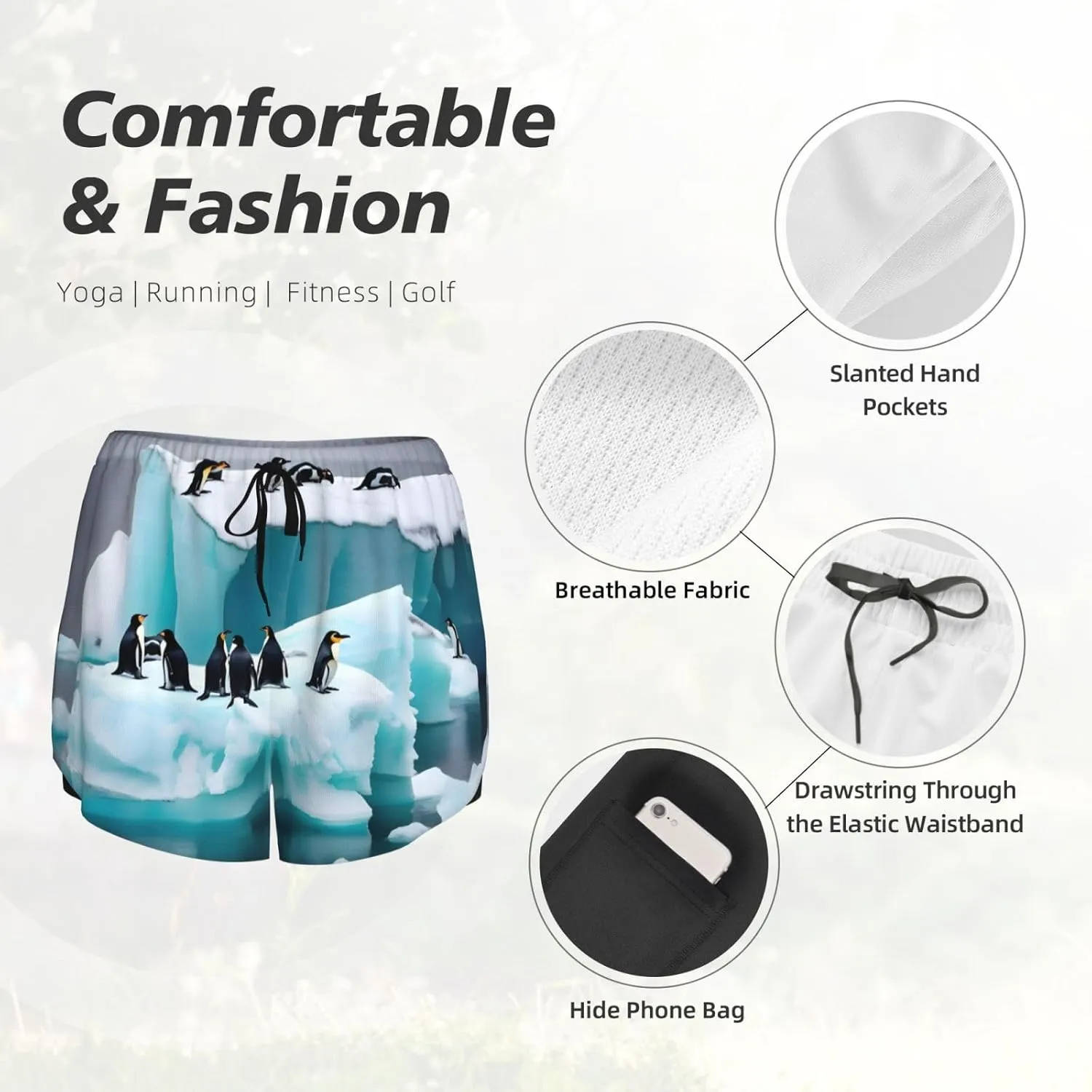 Penguins On The Iceberg Women'S Shorts Hiking Athletic Shorts Yoga Active Workout Running Shorts Comfy Casual