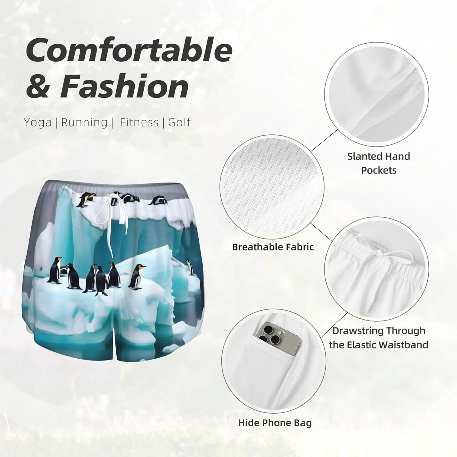 Penguins On The Iceberg Women'S Shorts Hiking Athletic Shorts Yoga Active Workout Running Shorts Comfy Casual