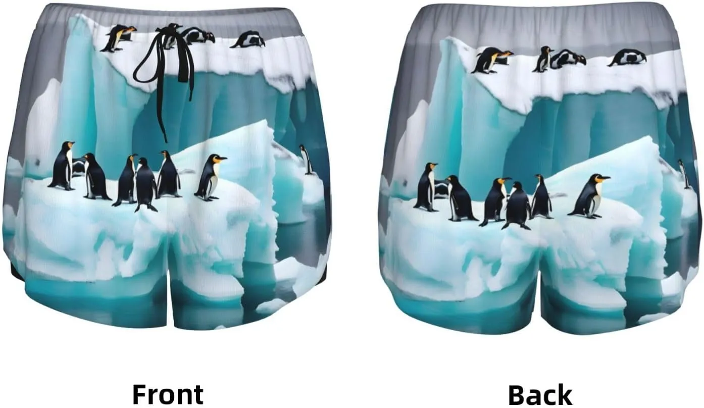 Penguins On The Iceberg Women'S Shorts Hiking Athletic Shorts Yoga Active Workout Running Shorts Comfy Casual