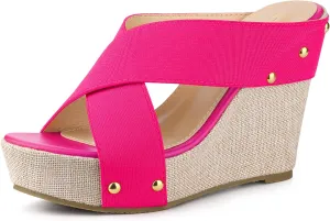 Perphy Open Toe Platform Linen Slide Wedge Sandals for Women