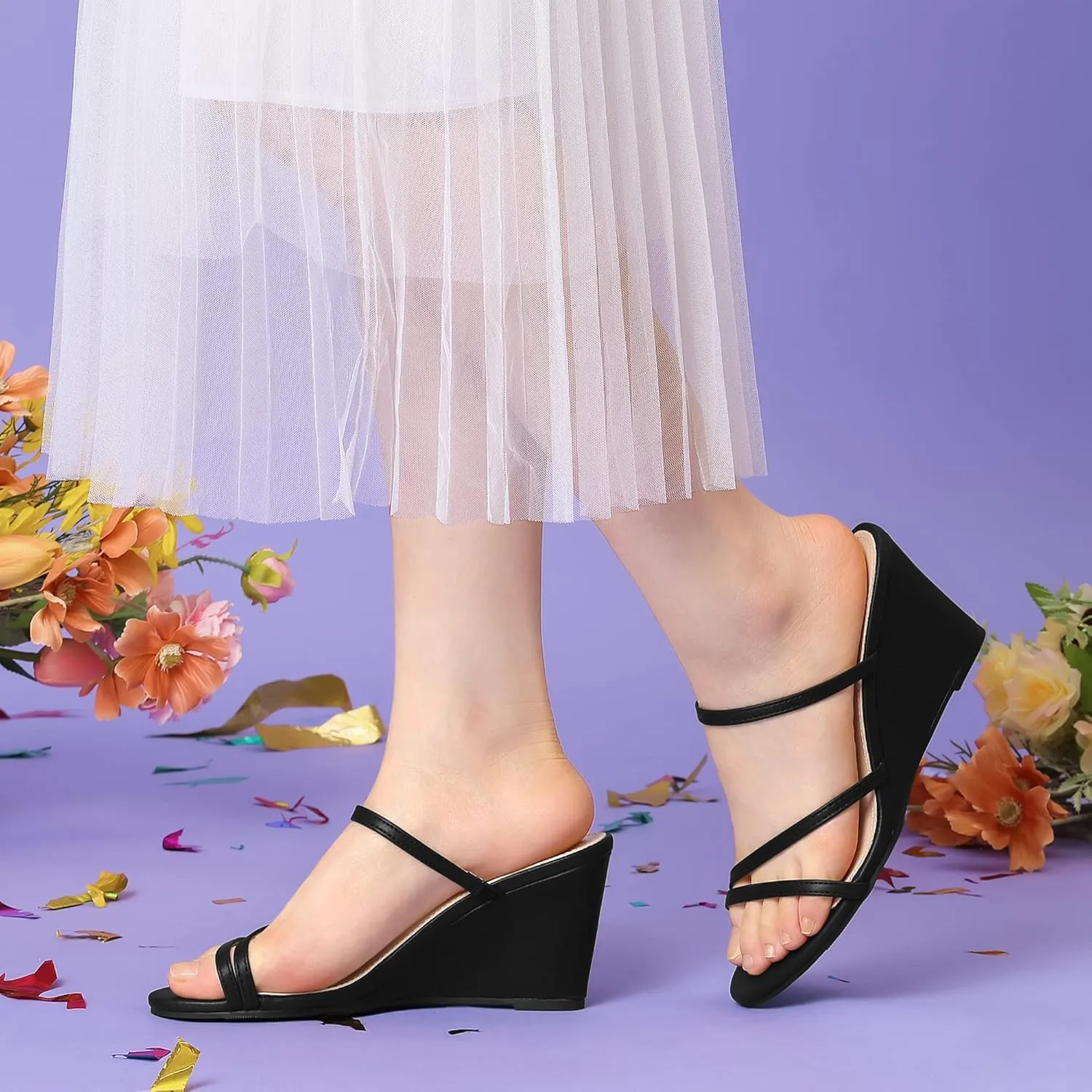 Perphy Strappy Low Wedges Wedge Heels Slide Sandals for Women